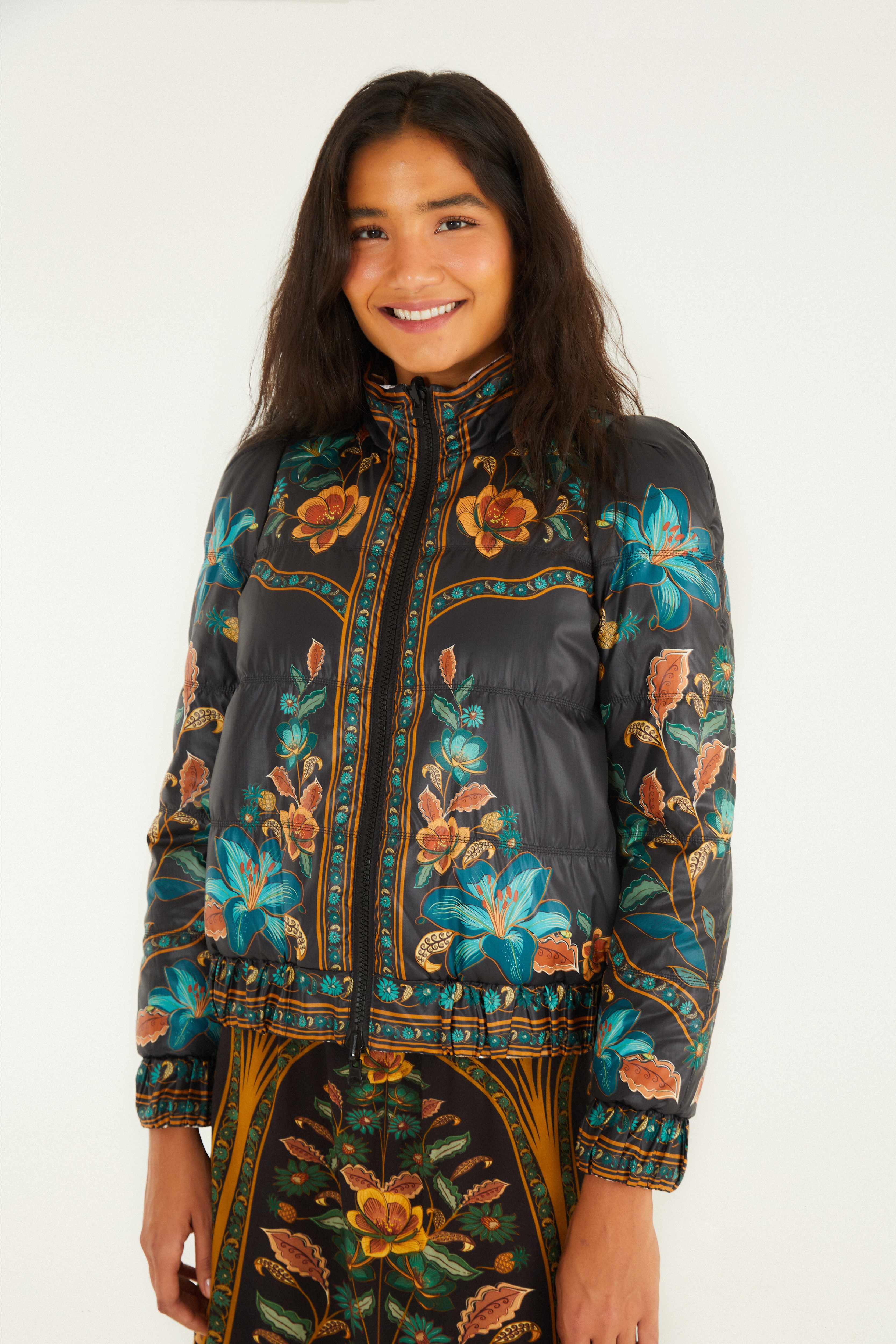 Jaqueta Puffer double Estampada  marcelle